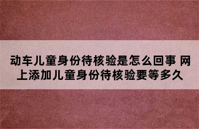 动车儿童身份待核验是怎么回事 网上添加儿童身份待核验要等多久